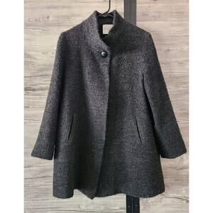Fleurette Black Wool Blend A-Line Overcoat Button Women's Size 14